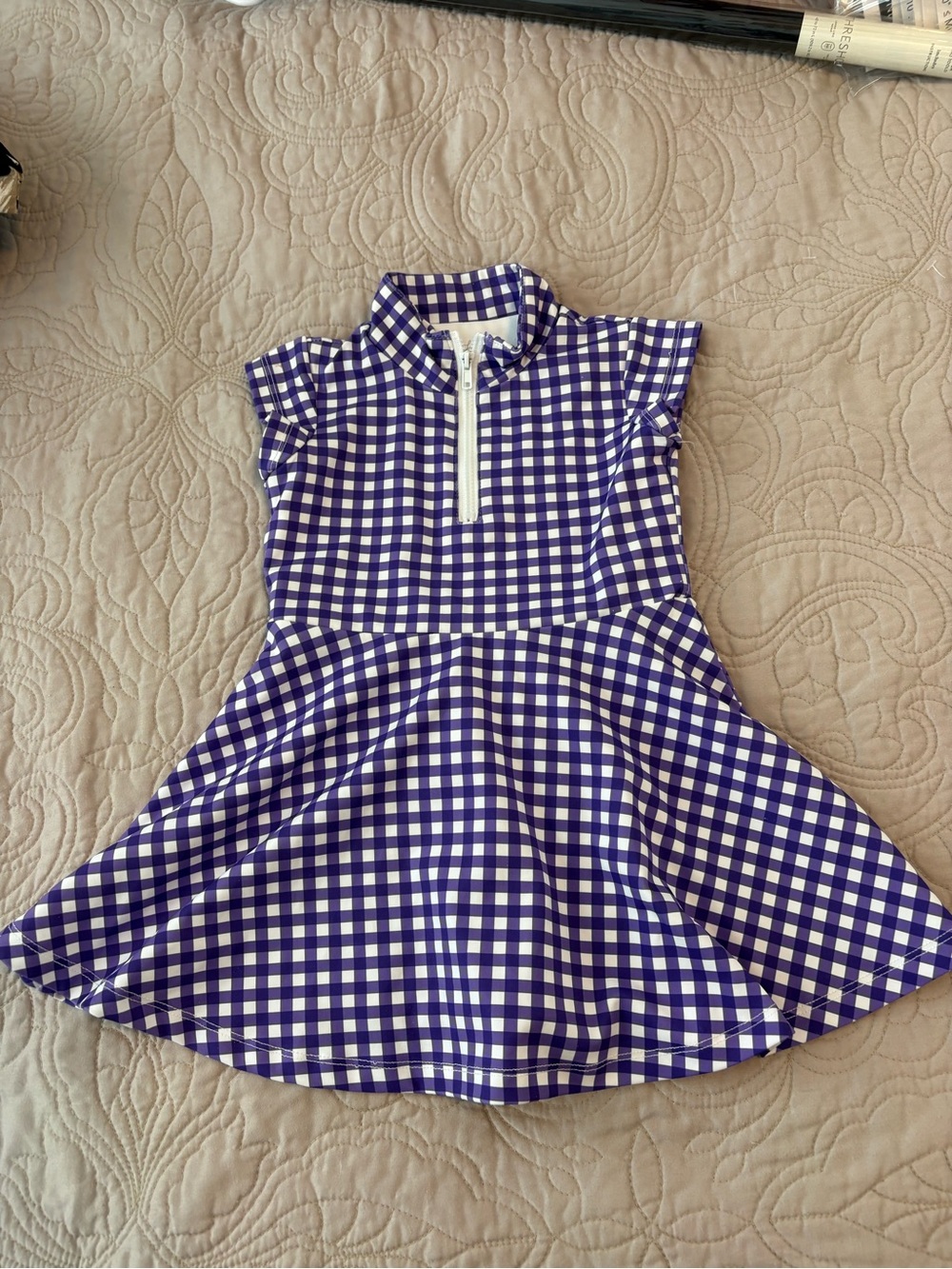 SweetHoney Purple Gingham Zip-Front Casual Girls Dress